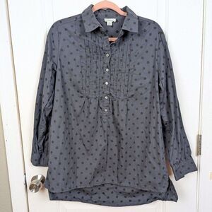 Sundance | Gray Black Polka Dot Pintuck Tunic Blouse Size Medium